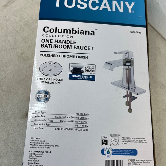 NIB Tuscany Coumbiana Collection Single Handle Faucet Polished Chrome Finish - Picture 6 of 8